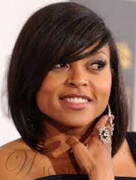 Taraji Celebrity Medium Straight Natural Black Synthetic Hair Capless Cap Wigs 12 Inches Medium Hair Styles Bob Hairstyles With Bangs Long Hair Styles