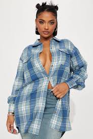 Pretty in Plaid Oversized Flannel Top FN - Blue/combo | Fashion Nova