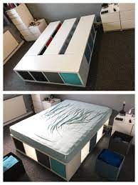 The base of the bed was created using two ikea kallax shelves which come in at £25 each and batten used to fix them to the wall. Ikea Diy Kallax Bed Diy Storage Bed Diy Platform Bed Ikea Diy