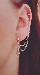 Helix Cartilage Cross Chain Earring Stainless Steel Ear Jewelry Rough Crystal Jewelry Earings Piercings