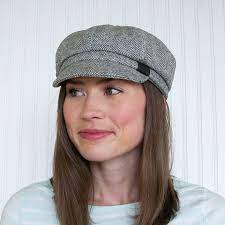 Womens Gray And White Wool Herringbone Newsboy Hat Made To Order News Boy Hat Hats For Women Newsboy Cap