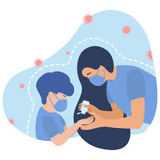 Mom Gives The Baby A Hand Sanitizer Kartun Animasi Ilustrasi