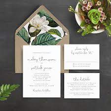 Minimal Wedding Invitation Green Leaves Magnolia Script Greenery Leav Nature Wedding Invitations Minimalist Wedding Invitations Minimal Wedding Invitation