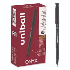 ONYX Rollerball Pen, Stick, Fine 0.7 mm, Black Ink, Black Barrel, Dozen  UBC60143