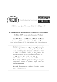 What is transportation problem and how to solve it? Pdf A New Algebraic Method For Solving The Balanced Transportation Problem Btp Based On The Kronecker Product Zeyad Al Zhour Academia Edu