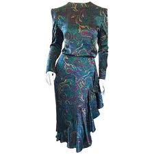 Preowned Louis Feraud Pretty Vintage Jewel Tone Size 4 Paisley Silk 795 Like Long Sleeve Ruffle Dress Long Sleeve Cocktail Dress Long Sleeve Silk Dress