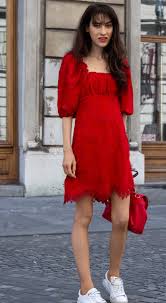 How To Style Mini Dress With Sneakers Brunette From Wall Street Summer City Fashion London Fashion Bloggers Dress With Sneakers