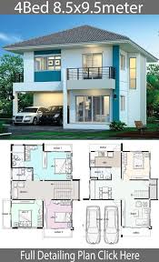 haus design plan 8 5x9 5m mit 4 schlafzimmern home design with plan levedad house designs exterior small house design exterior 2 storey house design