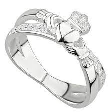 Irish Rings Sterling Silver Ladies Crystal Crossover Claddagh Ring At Irishshop Com Ijsv21063 Irish Jewelry Celtic Rings Women Irish Earrings