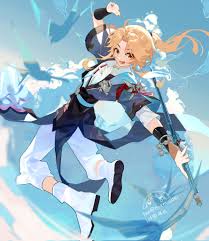yanqing (honkai: star rail), honkai: star rail, honkai (series), white  footwear, corrupted twitter file, highres, 1boy, androgynous, armlet,  blonde hair, bracelet, chinese clothes, cloud, cloudy sky, holding, holding  sword, holding weapon, jewelry,