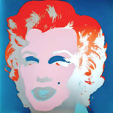 Silkscreen painting of Marilyn Monroe by Andy Warhol (blue-orange-metallic  silver)