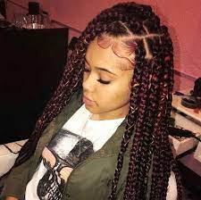 Mixed Color Cherry Red Box Braids Longboxbraids Red Box Braids Box Braids Styling Braided Hairstyles Easy