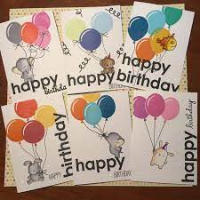 Simple One Layer Card Set Using Mft Party Balloons And Adorable Elephants And Mama Elephant Party Animals And Lunar Party Balloons Elephant Party Party Card