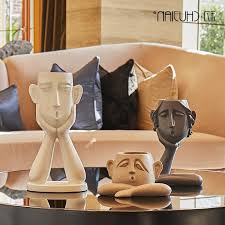 Nordic Ceramic Creative Human Face Vase Set Pot Home Decor Crafts Room Decoration Object Porcelain Vintage A Ceramic Vases Design Pottery Sculpture Pottery Art