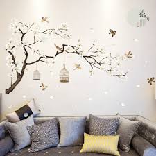 Diy study room wall decoration. Buy Amaonm Chinese Style White Flowers Black Tree And Flying Birds Wall Stickers Removable Diy Wall Art Decor Decals Murals For Offices Home Walls Bedroom Study Room Wall Decaoration 50x74 Online In
