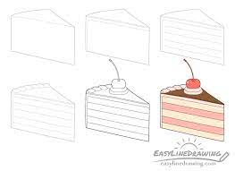 A piece of cake is an irregular geometric shape plus dough and cream are never perfectly even during baking. How To Draw A Cake Slice Step By Step Easylinedrawing