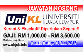 Jika anda berminat, sila baca maklumat lebih. Jawatan Kosong Unikl Universiti Kuala Lumpur 07 Mei 2017 Jawatan Kosong Kerajaan Swasta Terkini Malaysia 2021 2022