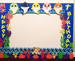 Free Printable 1st Birthday Baby Shark Cake Baby Shark Photo Frame Babysharkparty Pinkfong Babysharkdoodoo Babyshark Photoframe Shark Themed Birthday Party Shark Theme Birthday Shark Themed Party