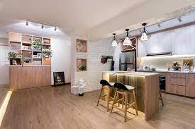 In this 4 room hdb kitchen design, a tiled wall is chosen as a backsplash to make cleaning up a breeze. House Tour Scandinavian Style Cafe Inspired Five Room Hdb Bto Home Modern Kitchen Island Design Home Home Decor
