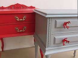 Restored And Upcycled Vintage Green And Red Side Tables Antique And Vintage Lighting And Furniture Restored And Furniture Restoration Vintage End Table Decor