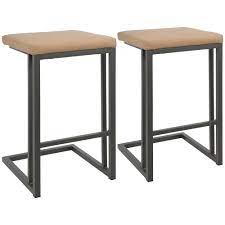 These stools are commonly used in kitchens where you don't want to for example, you can put two stools with backs at the long end of an island and one backless at the short end. Roman Industrial Counter Stool In Grey Camel Faux Leather Set Of 2 Lumisource Cs Rmn Gycam2