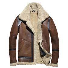 Genuine Maxmaccone Brown Men B3 Bomber Plus Size Thick Russian Military Shearling Jacket Coat Mens Shearling Jacket Leather Jacket Men Real Leather Jacket