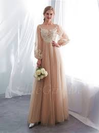 Unsere dienstleistungen im bereich zahnimplantate. Elegante A Linie Tull Spitze Brautkleid Standesamt Langarm Champagner