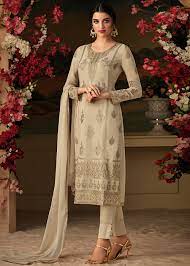 Grey Embroidered Straight Cut Pakistani Pant Suit 2659SL06