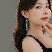 Summer New 925 Sterling Silver Star Earrings Long Tassel Round Bead  Earrings Women's Fashion Jewelry Party Gift