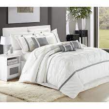Sometimes a lightweight bedspread isn't warm enough and needs to be replaced with a queen or king comforter set on chilly nights and mornings. Queen King Bed Gray Grey White Pintuck Pleat Stripe 8 Pc Comforter Set Bedding Ebay