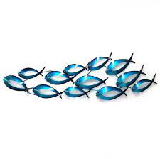 School Of Fish Metal Wall Art Hanging Sculpture Iron Beach Theme Big 94cm Unbranded Metal Fish Wall Art Metal Flower Wall Art Metal Tree Wall Art
