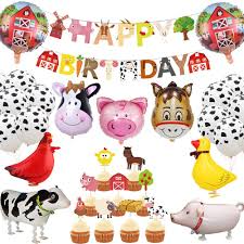 Farm birthday party planning ideas supplies idea cowboy decorations. Amazon Com Jevenis 29 Pcs Jevenis Farm Animals Birthday Decoration Farm Animals Birthday Banner Farm Animals Party Supplies Cow Balloons For Animal Birthday Toys Games