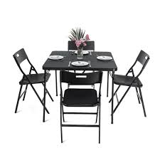 Flash furniture 5 piece black folding card table and chair set. Clearance 5 Piece Table Set Folding Card Table And Chair Set 1 Square Table And 4 Chairs Metal Legs Patio Furniture Set Black Walmart Com Walmart Com