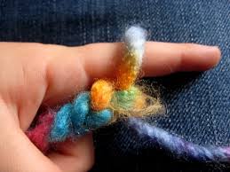 Now, with your hand facing you, pull the bottom loop on the inside of your index finger up. How To Finger Knit