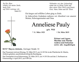 Ein angehöriger liest den lebenslauf der verstorbenen. Traueranzeigen Von Anneliese Pauly Rz Trauer De