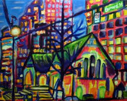 Colourful Artwork Of Buildings And Street Painting Abstract Expressionist Art Art