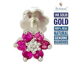 Ces bijoux nez diamant sont piercing pour le nez en or jaune 18 carats avec diamant 0,02 carats. Ruban Naturel Et Diamant Fleur Nez Levre Piercing Anneau Vis Stud 14k Or Ebay