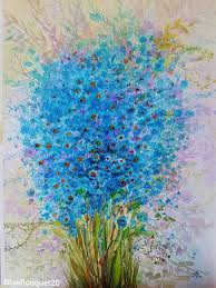 Pictura Cu Buchet De Flori Albastre Art By Gabriela Calinoiu Www Galeriagabriela Wordpress Com In 2020 Art Painting Plants
