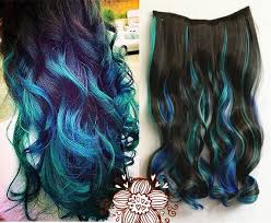 Dark Brown Mixed With Green And Royal Blue Three By Ufashionwigs Highlighted Hair Extensions Ombre Hair Extensions Curly Hair Styles