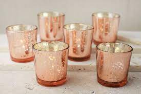 12 Rose Gold Mercury Glass Candle Holders Gold Wedding Decorations Mercury Glass Candle Holders Gold Mercury Glass Candle Holders