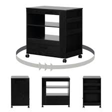 This microwave cart was designed to give you the extra storage space you need to solve the problem of kitchen clutter. South Shore Vietti Microwave Cart On Wheels Black Oak Walmart Com Walmart Com