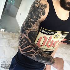 Black And Grey Realism Tattoo Sleeve Realistic Sleeve Tattoo By Cris Realism Realistic Black Grey Sleeve Tatuagens Ideias De Tatuagens Tatuagens De Mitologia