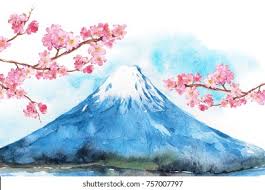 Mount Fuji Cherry Blossoms Hand Drawn Stock Illustration 757007797