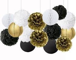 Black And Gold Pom Poms Decorations 15pcs Mixed Gold Black White Paper Lantern Tissue Pom Poms Etsy Black Gold Wedding Black Wedding Decorations Wedding Pom Poms