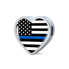 Thin Blue Line Pandora Style Heart Charm Pandora Style Charms Pandora Style Heart Charm