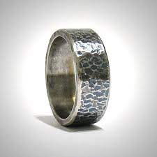 This Custom Mens 8mm Wide Hammered Rustic Wedding Band Is Made From Stainless Steel Stainless Steel Wedding Ring Mens Rustic Wedding Bands Mens Wedding Bands