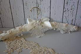 Ivory Lace Wedding Dress Hanger With Blush Roses Pearls And Diamante Brooch Decorated Clothes Hangers Wedding Dress Hanger Wedding Dress Hanger Diy