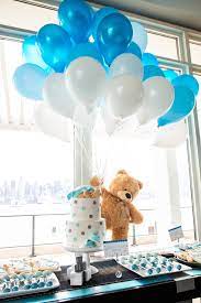 A Teddy Bear Themed Baby Shower Little Miss Party Bear Baby Shower Theme Baby Shower Balloons Bear Baby Shower Cake