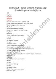 Check spelling or type a new query. Hilary Duff What Dreams Are Made Of Esl Worksheet By Farkas Timea