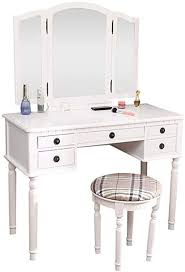 Dressing Table Three Fold Square Mirror Drawer Roman Column Table Stool White In 2020 Vanity Table Set Mirror Drawers Wooden Vanity